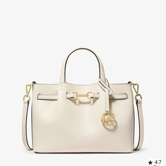 MICHAEL KORS Carson Small Pebbled Leather Satchel cream color gold accent nwt - Picture 4 of 7